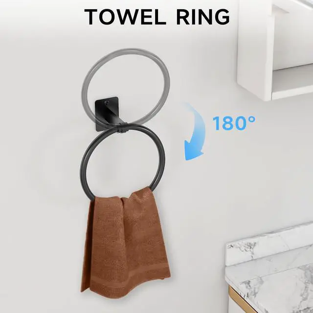Alt view image 3 of 7 - Matte Black Bathroom Accessories Set, 4 Pieces Bathroom Hardware Set, 24 inch Towel Bar, Towel Racks for Bathroom, Robe Towel Hooks, Toilet Paper Holder Wall Mounted