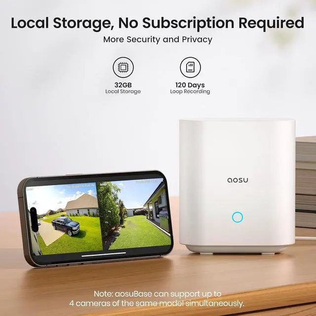 Alt view image 2 of 7 - aosu Security Cameras Wireless Outdoor Home System, True 2K HD Night Vision, No Subscription Required, Long Battery Life, 166° Wide View, Spotlight & Siren Alarm, Motion Alert, Support 2.4 & 5GHz WiFi