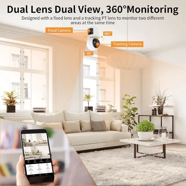 Alt view image 3 of 7 - VSTARCAM WiFi Indoor Camera, Indoor Camera Battery Powered, Cameras for Home Security with AI Motion Detection, One-Touch Call, Pet/Baby Monitor, Color Night Vision
