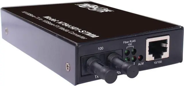 Main image of Tripp Lite Network Copper RJ45 Ethernet to Fiber ST Duplex Multimode Extender Converter, 1310nm Wavelength, Hardened Housing, 10/100 Mbps, Extend 1.2 Miles / 2 Km, 2-Year Warranty (N784-H01-STMM)