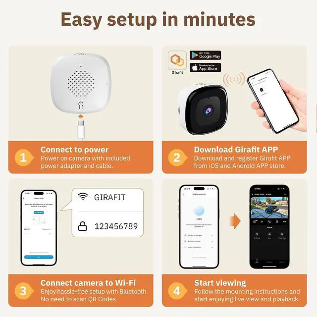 Alt view image 7 of 7 - Girafit 5MP 3K Window Camera, 2.4GHz & 5GHz WiFi Indoor Security Camera for Home, ChroMax AI Color Night Vision, Person & Motion Detection, 24/7 Recording, Easy & Quick Install