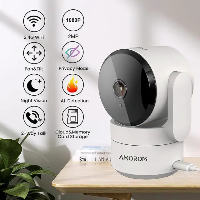 Alt view image 2 of 7 - AMOROM Indoor Camera, AI Security Camera for Baby/Elderly/Pet Monitoring