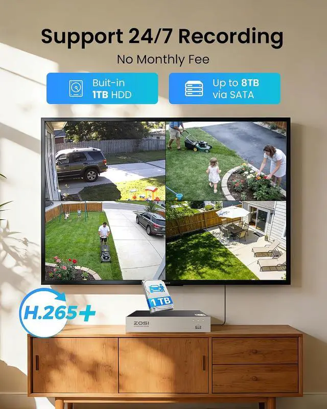 Alt view image 2 of 7 - ZOSI 3K Lite 8CH Security Camera System Outdoor with 1TB Hard Drive,AI Human/Vehicle Detection,Night Vision,H.265+ 8 Channel 5MP Lite Video DVR Recorder,8X 1080P HD 1920TVL Weatherproof CCTV Cameras