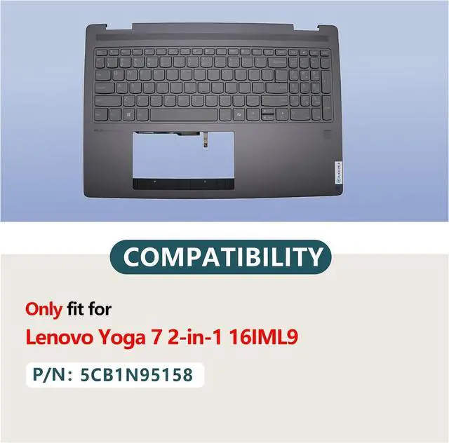 Alt view image 2 of 7 - Replacement for Lenovo Yoga 7 2-in-1 16IML9 Laptop Upper Top Cover Case Palmrest US Keyboard Assembly Part with Fingerprint Sensor Cutout 5CB1N95158