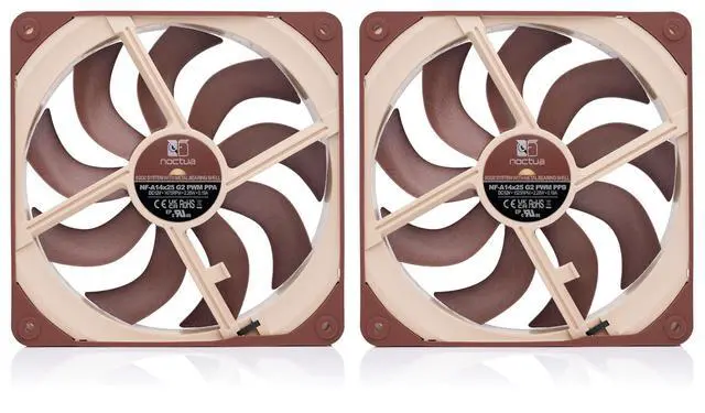 Alt view image 3 of 7 - Noctua NF-A14x25 G2 PWM Sx2-PP, Dual Fan Set for Push-Pull and Side-by-Side Applications (Brown)