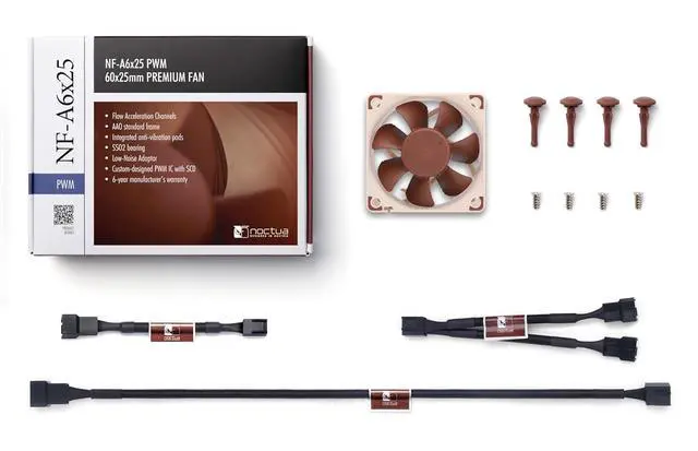 Alt view image 5 of 6 - Noctua NF-A6x25 PWM, Premium Quiet Fan, 4-Pin (60mm, Brown)