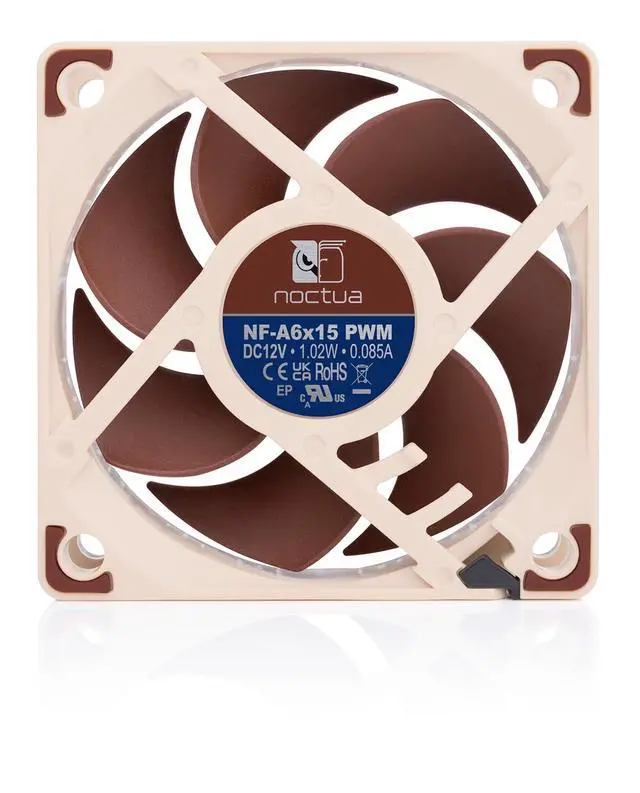 Alt view image 4 of 6 - Noctua NF-A6x15 PWM, Premium Quiet Slim Fan, 4-Pin (60x15mm, Brown)