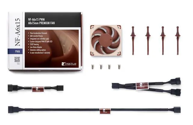 Alt view image 5 of 6 - Noctua NF-A6x15 PWM, Premium Quiet Slim Fan, 4-Pin (60x15mm, Brown)