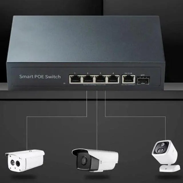 Main image of 4Port Gigable POE Network Switch 100Mbps Uplink SFP Plug and Play Camera Splitt
