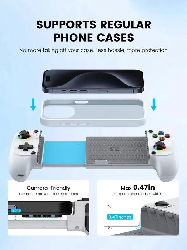 Alt view image 5 of 7 - MC1 Phone Controller for iPhone & Android Ergonomic Grip, Low Latency, Case Friendly, Bluetooth Mobile Controller with Hall Effect Joysticks, Turbo, Portable Travel Companion for Car/Leisure