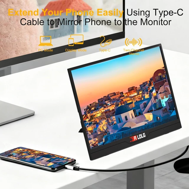Alt view image 7 of 7 - 144Hz 16" Portable Monitor 1920x1200 FHD IPS with USB-C Mini HDMI Full-function USB-C one-cable video & power HDMI port, for laptops, phones, PS5, Switch, Xbox without extra adapters