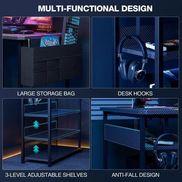 Alt view image 6 of 7 - Acrolix Small Gaming Desk with Power Outlets, 40 Inch L Shaped Desks with Reversible Shelves and Storage Bag,Computer Desk Corner Desk PC Desk for Gaming and Home Office Table,Black