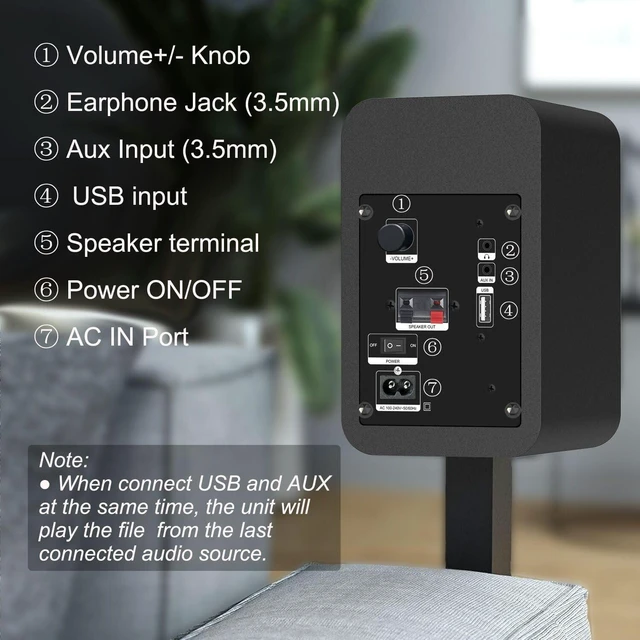 Alt view image 7 of 7 - 30 Watts RMS Computer Speakers for Desktop and Laptop Wooden Cabinet,Bluetooth Bookshelf Gaming Speakers with 3" Aluminum Speaker,Aux & USB Inputs,Sold As Pair