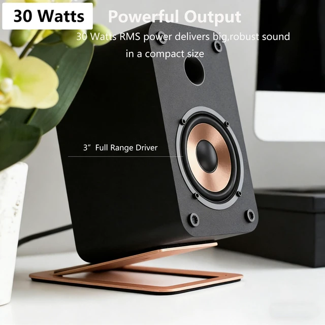 Alt view image 3 of 7 - 30 Watts RMS Computer Speakers for Desktop and Laptop Wooden Cabinet,Bluetooth Bookshelf Gaming Speakers with 3" Aluminum Speaker,Aux & USB Inputs,Sold As Pair