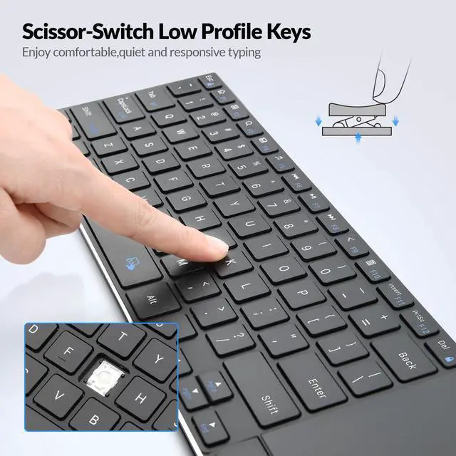 Alt view image 7 of 7 - 2.4G Wireless Keyboard,Bluetooth Keyboard(BT 5.1+2.4G),Aluminium Alloy Portable with Touchpad for Computer,PC,Tablet,iPad,Android TV Box,Smart TV,Windows,Mac (Black)