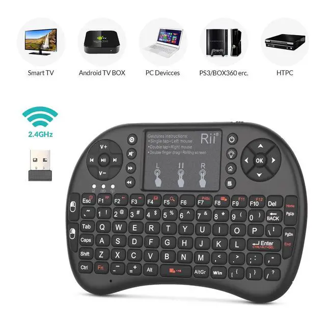 Alt view image 3 of 7 - 2.4GHz Mini Wireless Keyboard with TouchpadQWERTY Keyboard, Backlit Portable with Remote Control for Laptop/PC/Tablets/Windows/Mac/TV/Xbox/PS3/Raspberry Pi .(Black)