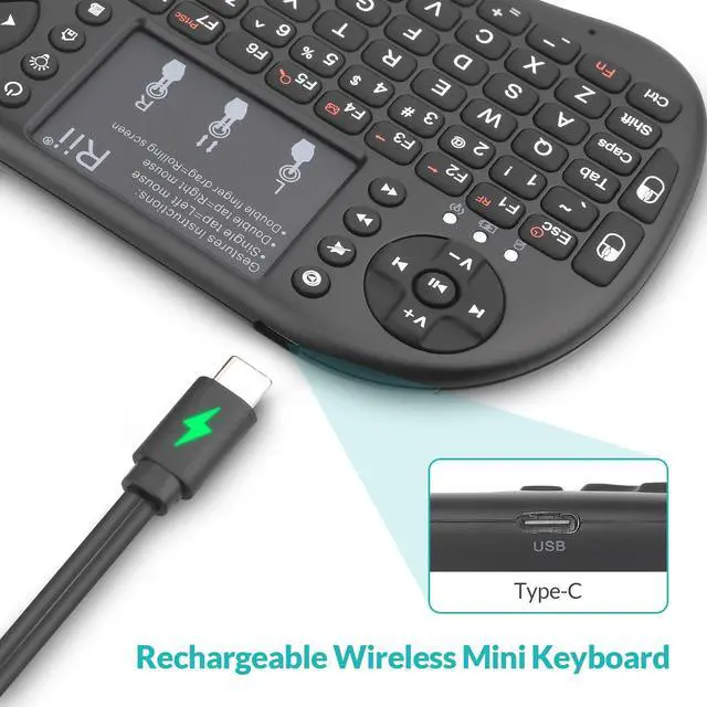 Alt view image 6 of 7 - 2.4GHz Mini Wireless Keyboard with TouchpadQWERTY Keyboard, Backlit Portable with Remote Control for Laptop/PC/Tablets/Windows/Mac/TV/Xbox/PS3/Raspberry Pi .(Black)