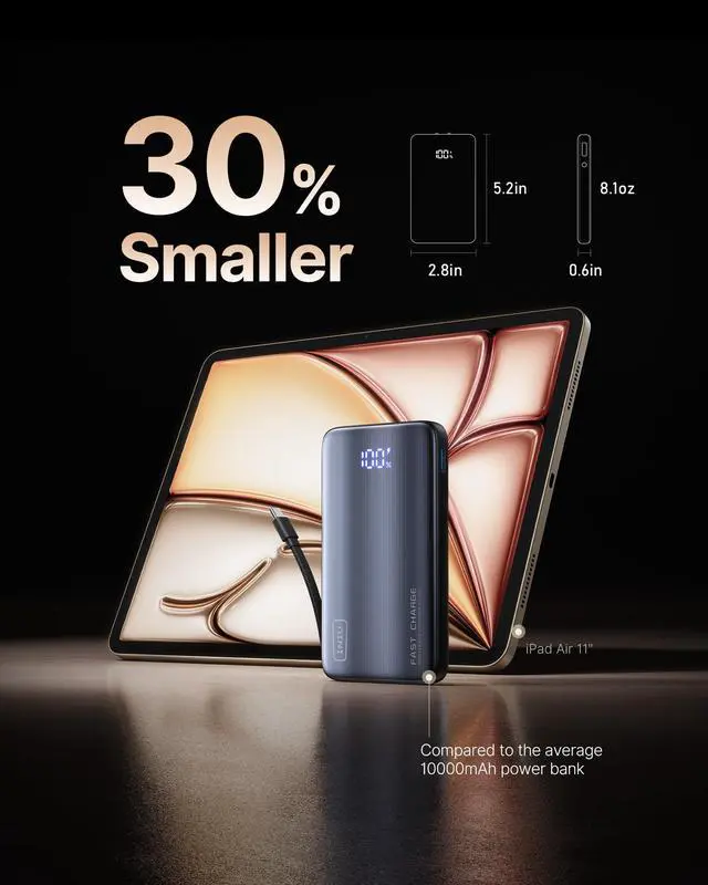 Alt view image 2 of 7 - Portable Charger, Ultra Small 45W Fast Charging Power Bank with Built-in AC Wall Plug, 10000mAh GaN 3-in-1 Battery Pack for Flight-Safe Travel, for iPhone 17 16, Samsung S26, iPad etc, Pink