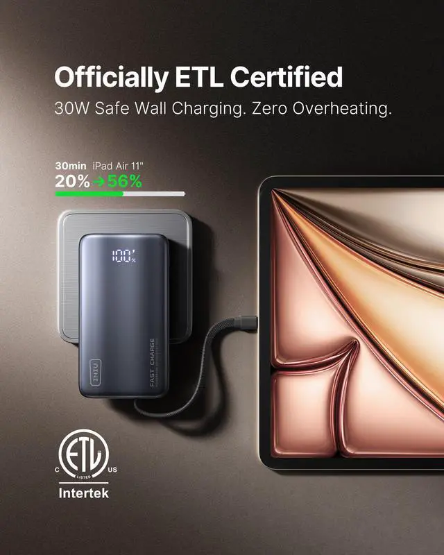 Alt view image 4 of 7 - Portable Charger, Ultra Small 45W Fast Charging Power Bank with Built-in AC Wall Plug, 10000mAh GaN 3-in-1 Battery Pack for Flight-Safe Travel, for iPhone 17 16, Samsung S26, iPad etc, Pink