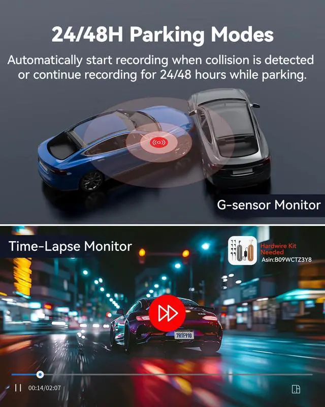 Alt view image 7 of 7 - REDTIGER F9 Dash Cam 4K Front and Rear 1080P, 5.8GHz WiFi GPS Car Camera with APP Control, Dual Dash Camera for Cars, Loop Recording, WDR Night Vision, Parking Mode(SD Card Not Included)
