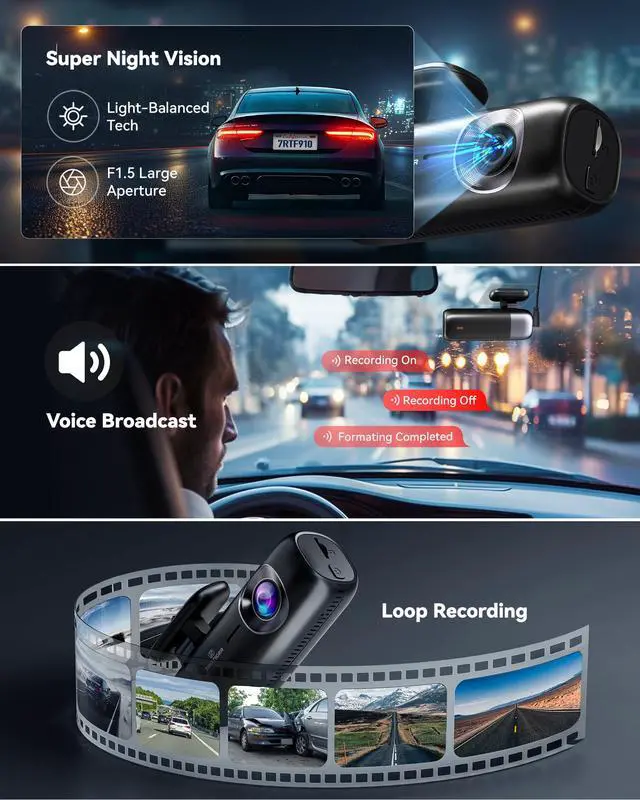 Alt view image 6 of 7 - REDTIGER F9 Dash Cam 4K Front and Rear 1080P, 5.8GHz WiFi GPS Car Camera with APP Control, Dual Dash Camera for Cars, Loop Recording, WDR Night Vision, Parking Mode(SD Card Not Included)