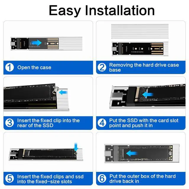 Alt view image 5 of 6 - M.2 NVMe SSD Enclosure, High-Speed to USB Enclosure with USB 3.2 Gen 2 10Gbps, Compatibility for NVMe SSD M-Key/(B+M) Key, for 2230/2242/2260/2280 SSDs with C-C to A Cable