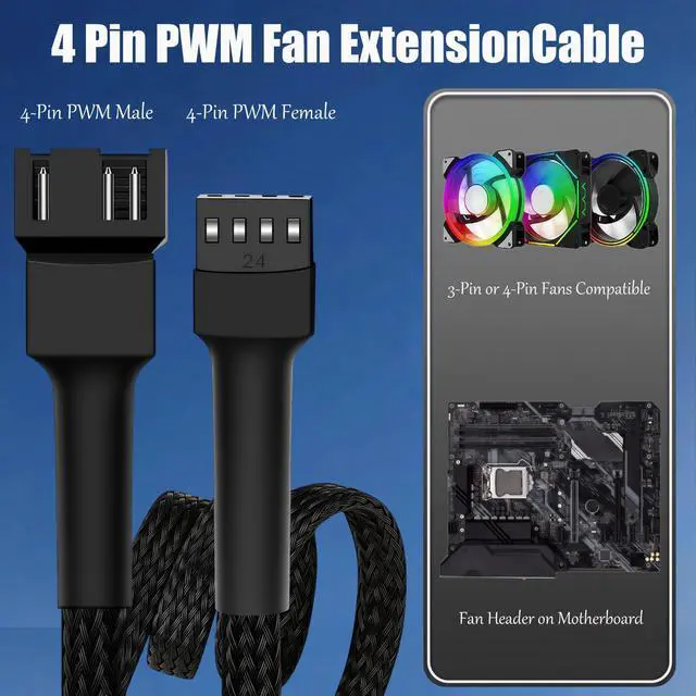 Alt view image 6 of 7 - 24" pwm Fan Extension Cable4 pin Fan Extension CableCable Extension pcPC Fan Extension Cable, PWM Fan Extension Cable, PWM Extension Cable (24"60cm 5pcs)