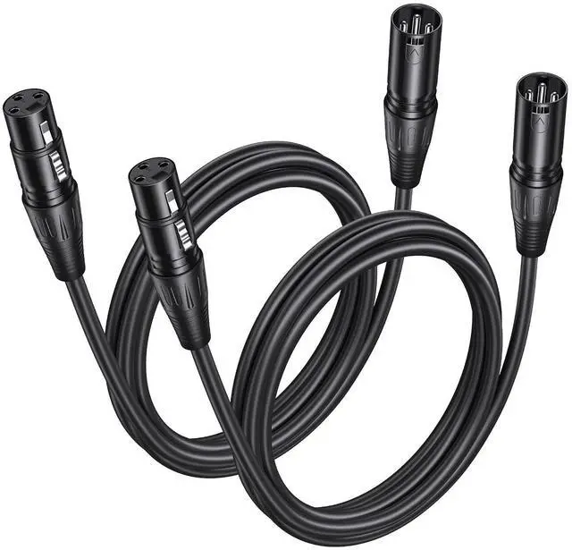 Main image of 2 Pack Premium XLR Cable - 6ft, Male to Female Microphone Cable Oxygen-Free Copper (OFC) Mic Cord for Speaker Podcast Audio Mixer DMX Effector Amplifier Sound Card, Black
