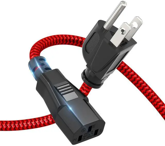 Main image of Power Cord, Goalfish 10A 18AWG AC Power Cable 10FT(3m) Nylon Braided 3 Prong Power Cord Replacement Power Cable UL Certified for Computer, TV, Monitor, Printer, PC, Projector, Power Supply - Red