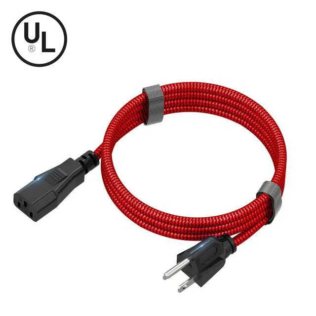 Alt view image 5 of 7 - Power Cord, Goalfish 10A 18AWG AC Power Cable 10FT(3m) Nylon Braided 3 Prong Power Cord Replacement Power Cable UL Certified for Computer, TV, Monitor, Printer, PC, Projector, Power Supply - Red