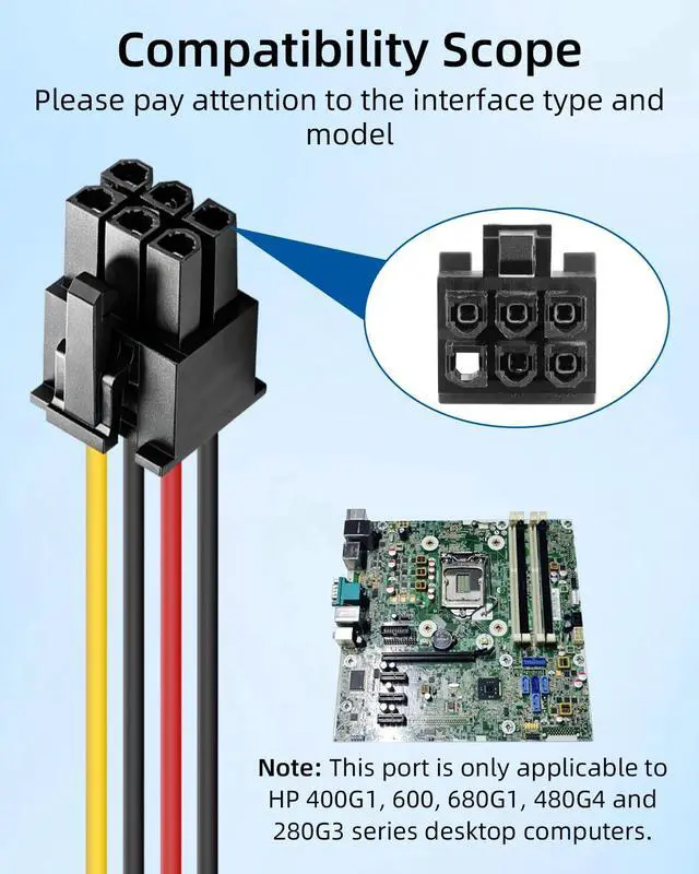 Alt view image 4 of 7 - 6 Pin to Dual SATA 15Pin + Sata 6Pin Power Cable, 6 Pin ATX to Angled Power Adapter Cable, Compatible with 400G1 600 680G1 480G4 280G3 Series Motherboard