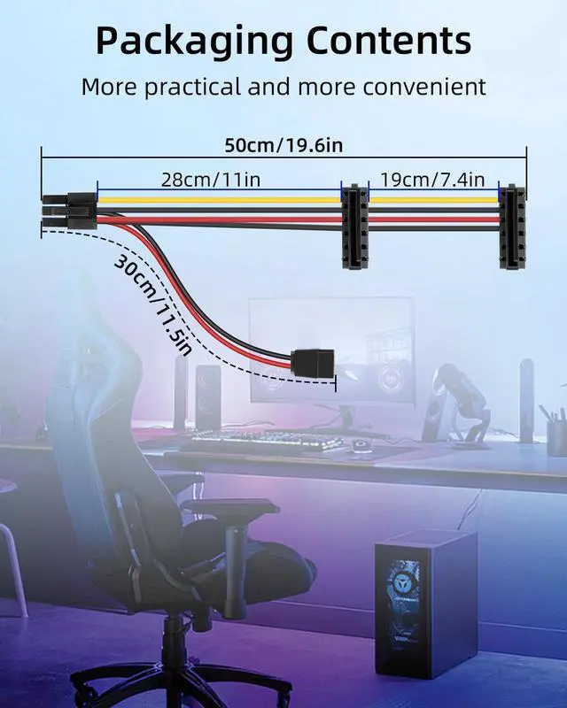 Alt view image 7 of 7 - 6 Pin to Dual SATA 15Pin + Sata 6Pin Power Cable, 6 Pin ATX to Angled Power Adapter Cable, Compatible with 400G1 600 680G1 480G4 280G3 Series Motherboard