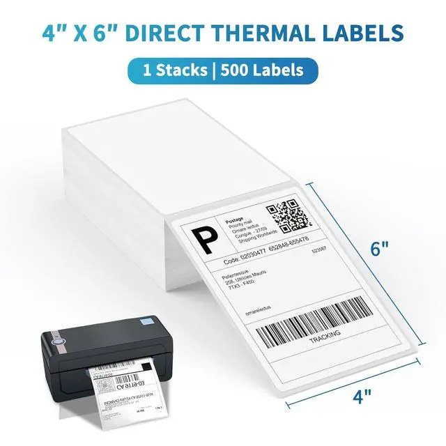 Alt view image 2 of 7 - Fanfold 4 x 6 Direct Thermal Labels White Perforated Shipping Labels, 500pcs per Stack,1 Stack