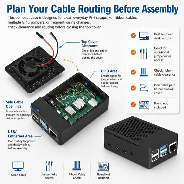 Alt view image 7 of 7 - Case for Raspberry Pi 4, ABS Pi 4 Case with Cooling Fan, Pi 4 Heatsink, Simple Removable Top Cover for Pi 4 Model B/ 4B