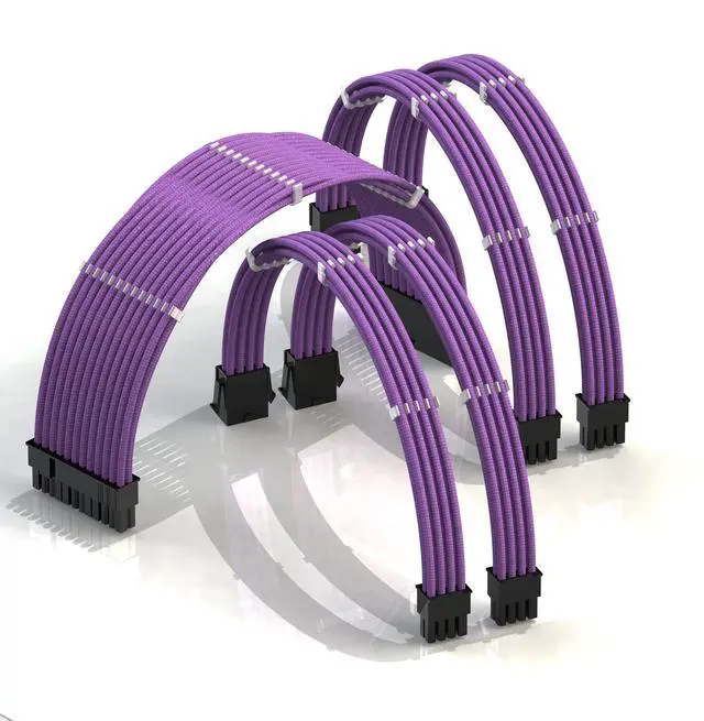 Main image of - AVA 30cm PSU Cable Extension Sleeved Custom Mod GPU PC Braided w/Comb Kit | 1 x 24 P (20+4) | 2 x 8 P (4+4) CPU | 2 x 8 P (6+2) GPU Set | 300mm - Purple