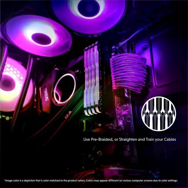Alt view image 3 of 6 - - AVA 30cm PSU Cable Extension Sleeved Custom Mod GPU PC Braided w/Comb Kit | 1 x 24 P (20+4) | 2 x 8 P (4+4) CPU | 2 x 8 P (6+2) GPU Set | 300mm - Purple