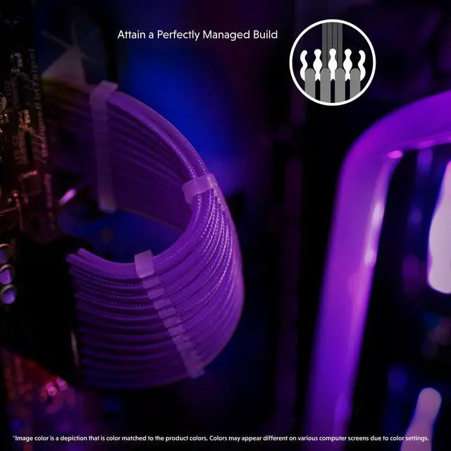 Alt view image 5 of 6 - - AVA 30cm PSU Cable Extension Sleeved Custom Mod GPU PC Braided w/Comb Kit | 1 x 24 P (20+4) | 2 x 8 P (4+4) CPU | 2 x 8 P (6+2) GPU Set | 300mm - Purple