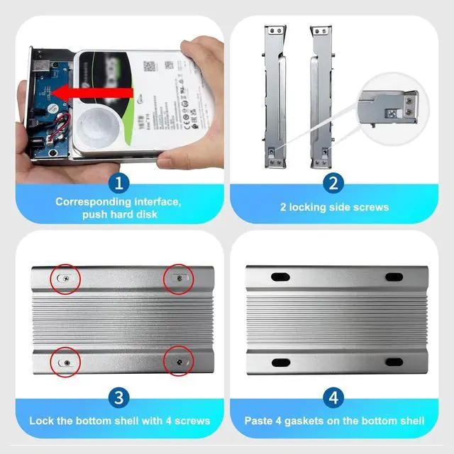 Alt view image 7 of 7 - USB 3.0 External Hard Drive Enclosure, Aluminum Pure-Metal 3.5 HDD Enclosure, Support up to 20TB with UASP, External SAS Enclosure Comes with 12V Power Adapter, Ultra-Hard