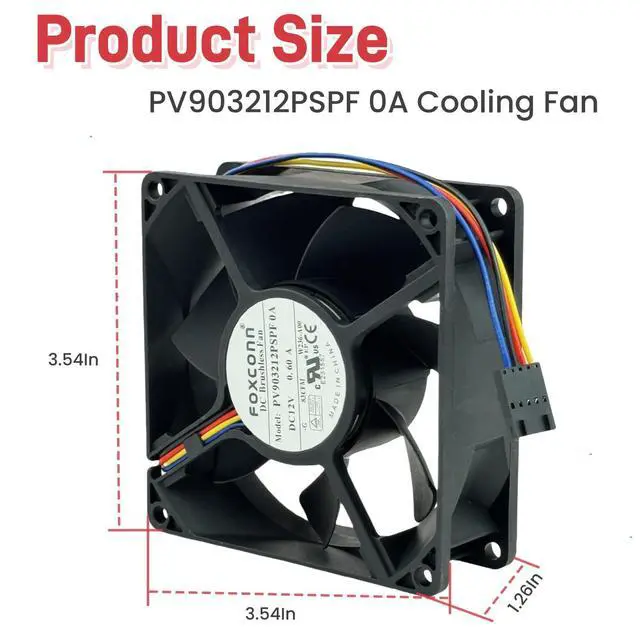 Alt view image 3 of 7 - PV903212PSPF 0A DC Brushless Temperature Control Fan, 9CM DC12V 0.60A 4-Wire for PV903212PSPF 0A Chassis CPU Cooling Fan