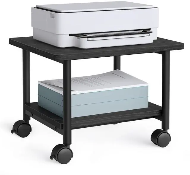 Main image of Printer Stand with Locking Wheels, Industrial Mobile Cart, Under Desk Printer Table for Home Office, 18.9 x 15.7 x 13.4 Inches, Storage Shelf, 2-Tier, Ebony Black