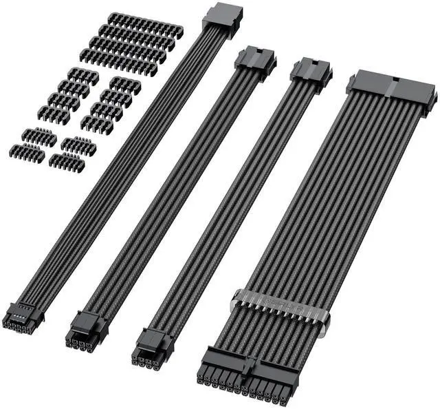 Main image of Black PSU Extension Cable Kit, Metallic Sheen Braided Sleeved Cables, 34cm 12VHPWR 16-Pin Pcie 5.0 GPU Extension, 24-Pin ATX & 8-Pin EPS for RTX 50/40 Series, Custom PC Build