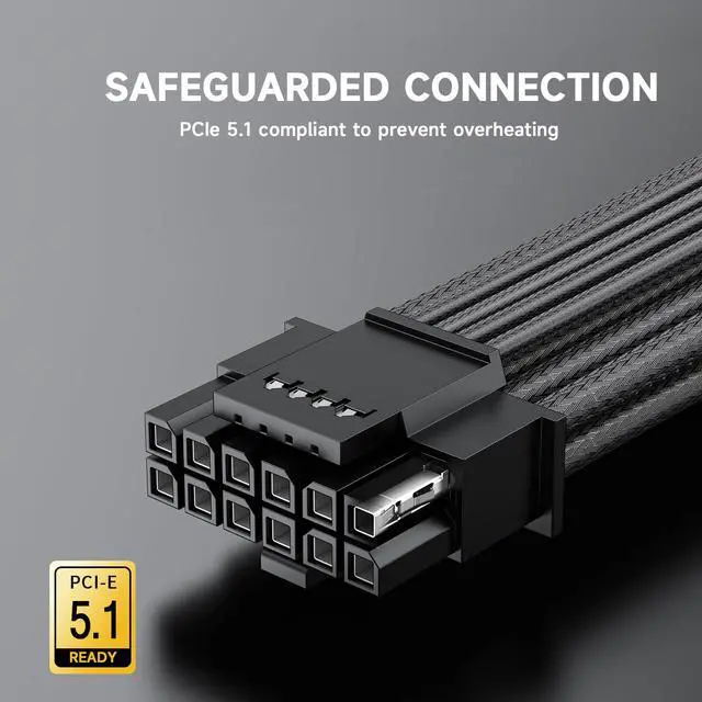 Alt view image 3 of 7 - Black PSU Extension Cable Kit, Metallic Sheen Braided Sleeved Cables, 34cm 12VHPWR 16-Pin Pcie 5.0 GPU Extension, 24-Pin ATX & 8-Pin EPS for RTX 50/40 Series, Custom PC Build