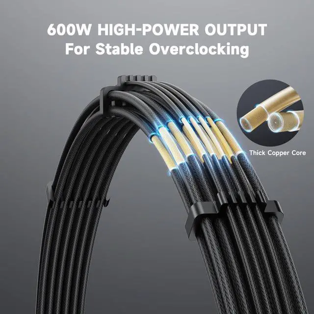 Alt view image 4 of 7 - Black PSU Extension Cable Kit, Metallic Sheen Braided Sleeved Cables, 34cm 12VHPWR 16-Pin Pcie 5.0 GPU Extension, 24-Pin ATX & 8-Pin EPS for RTX 50/40 Series, Custom PC Build