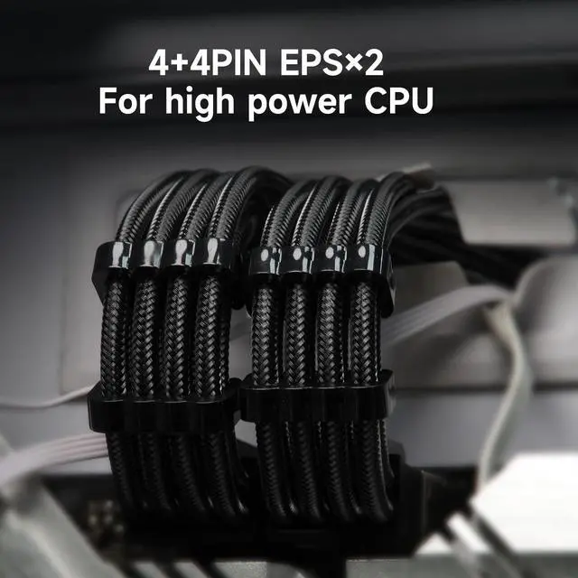 Alt view image 6 of 7 - Black PSU Extension Cable Kit, Metallic Sheen Braided Sleeved Cables, 34cm 12VHPWR 16-Pin Pcie 5.0 GPU Extension, 24-Pin ATX & 8-Pin EPS for RTX 50/40 Series, Custom PC Build