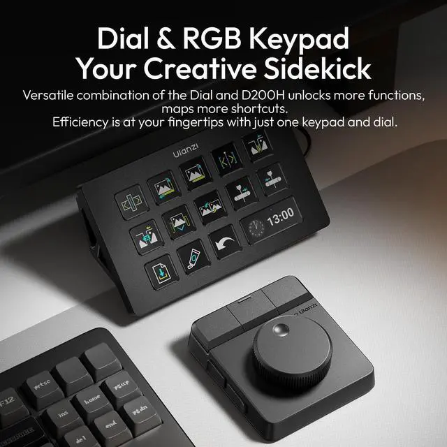 Alt view image 7 of 7 - D100H Video Editing Keyboard with Dial Knob, Wireless Bluetooth Controller for Mac/PC, 7 in 1 Power Customizable Macro Keypad with Tactile Feedback for Beginners, Photographers & Video Creators