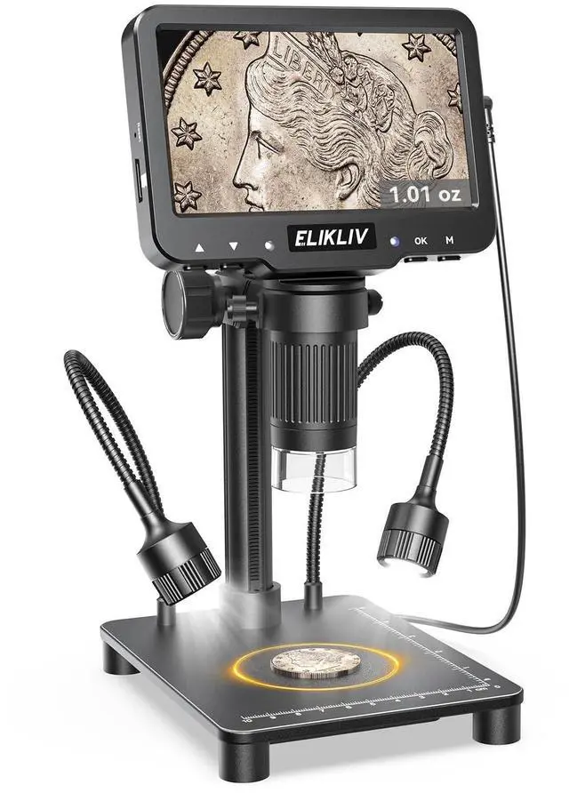 Main image of Microscope with Weighing Scale, Digital Magnifier for Error Coins, Jewelry Magnifying Glass with Lights, 4.3" LCD Screen 12MP Camera 1080P Video USB PC View for Adults Collectors Supplies