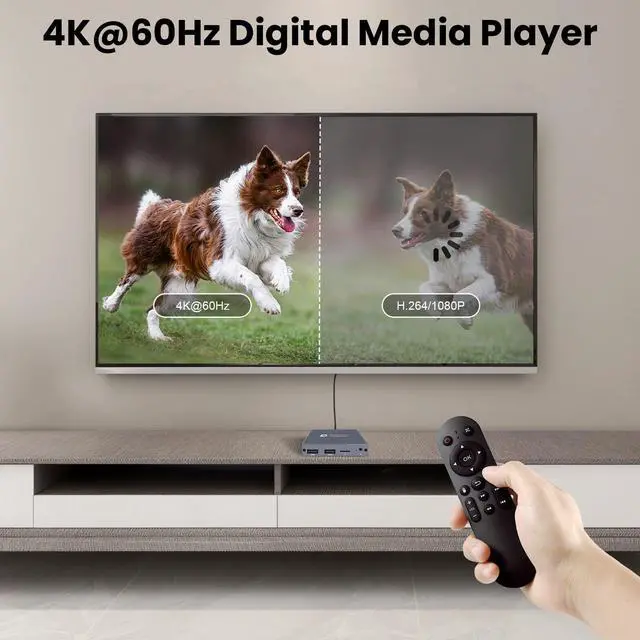 Alt view image 2 of 7 - 4K HD Digital Media Player for USB Drive/Micro SD Card, 4K@60Hz HDMI Media Player MP4, Analog AV Optical, H.265/HEVC, Looping Auto Playback, Grey