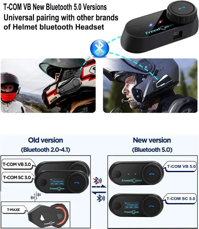 Alt view image 4 of 7 - Motorcycle Helmet Bluetooth Headset,TCOM VB with Music Sharing 2-Riders 800M Universal Intercom Communication Systems,Waterproof Motobike Interphone/FM/Siri/BT5.0/2 in 1 Mic for All Helmets