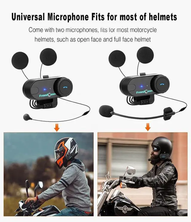 Alt view image 6 of 7 - Motorcycle Helmet Bluetooth Headset,TCOM VB with Music Sharing 2-Riders 800M Universal Intercom Communication Systems,Waterproof Motobike Interphone/FM/Siri/BT5.0/2 in 1 Mic for All Helmets