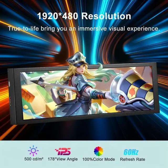 Alt view image 3 of 7 - 8.8 Inch FHD Computer Secondary Screen IPS 1920x480 LCD Display CPU Temperature Monitor with Casing for Computer Case Temperature Windows macOS Aida64 CPU GPU Monitor